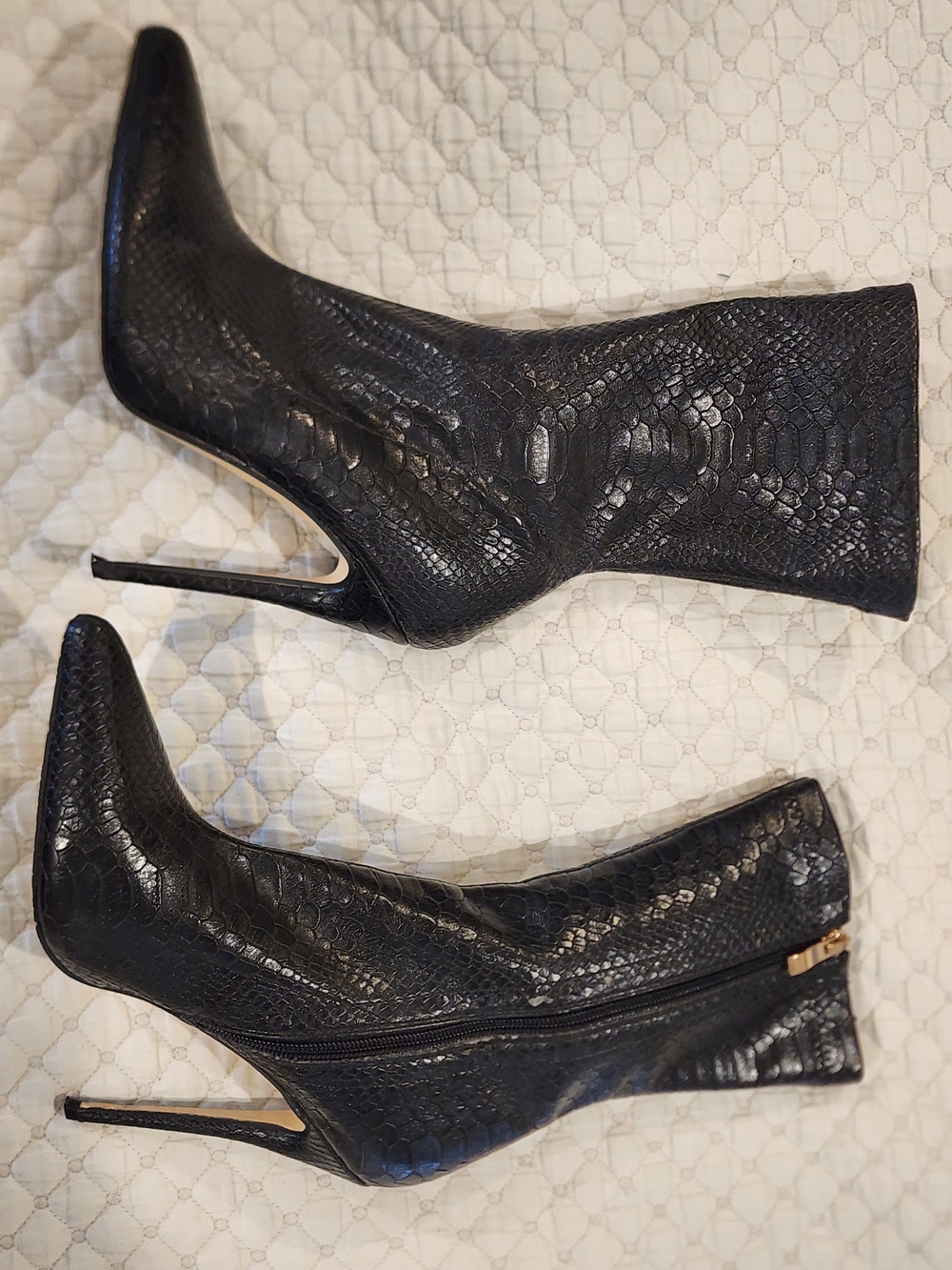 Black Snake-Embossed Stiletto Ankle Boots - Women's
